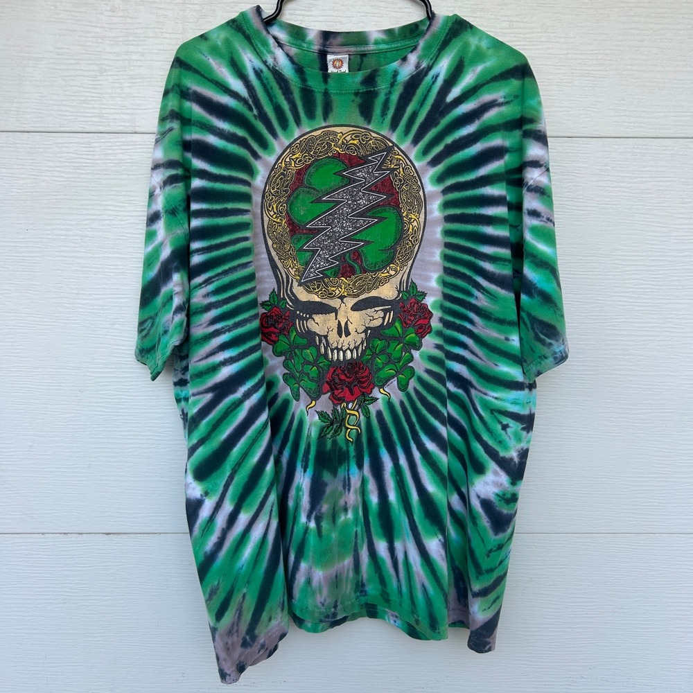 Grateful Dead T Shirt 2XL Green Tie Dye Vintage 90s Steal Your Face Sundog Tee